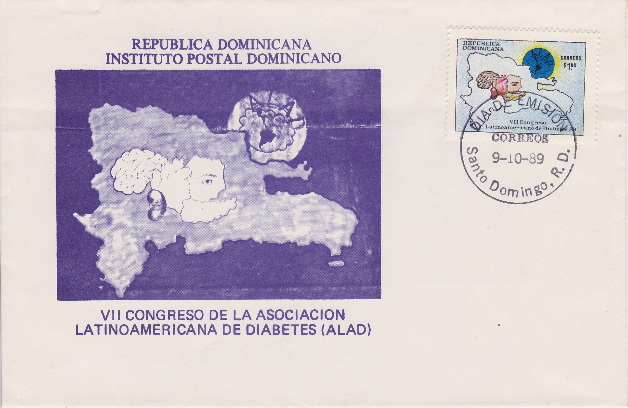 Brief, Domenikanische Republik, 1989, 7. Diabeteskongress der lateinamerikanischen Staaten