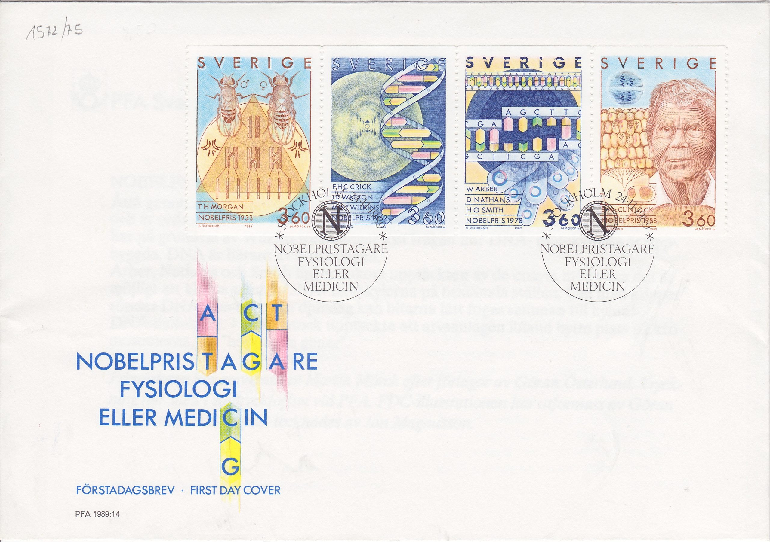 Brief, Schweden, 1989, Nobelpreis u.A. die Insulin DNA